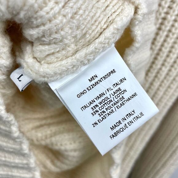 NEW Officine Generale Cream Gino V Neck Wool Blend Sweater Size L Made in Italy - Picture 8 of 8